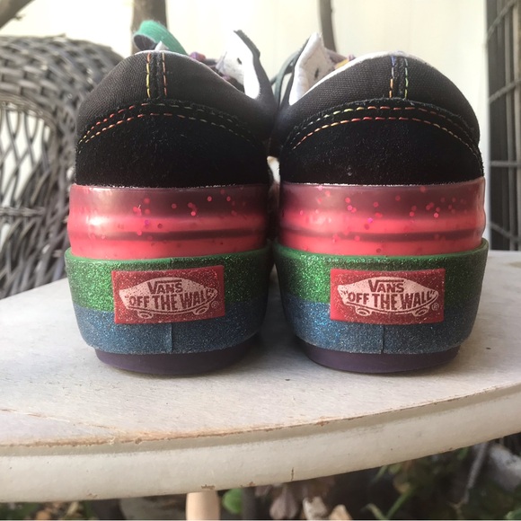 VANS stacked black and rainbow glitter platform US Women's 5 - Picture 5 of 8